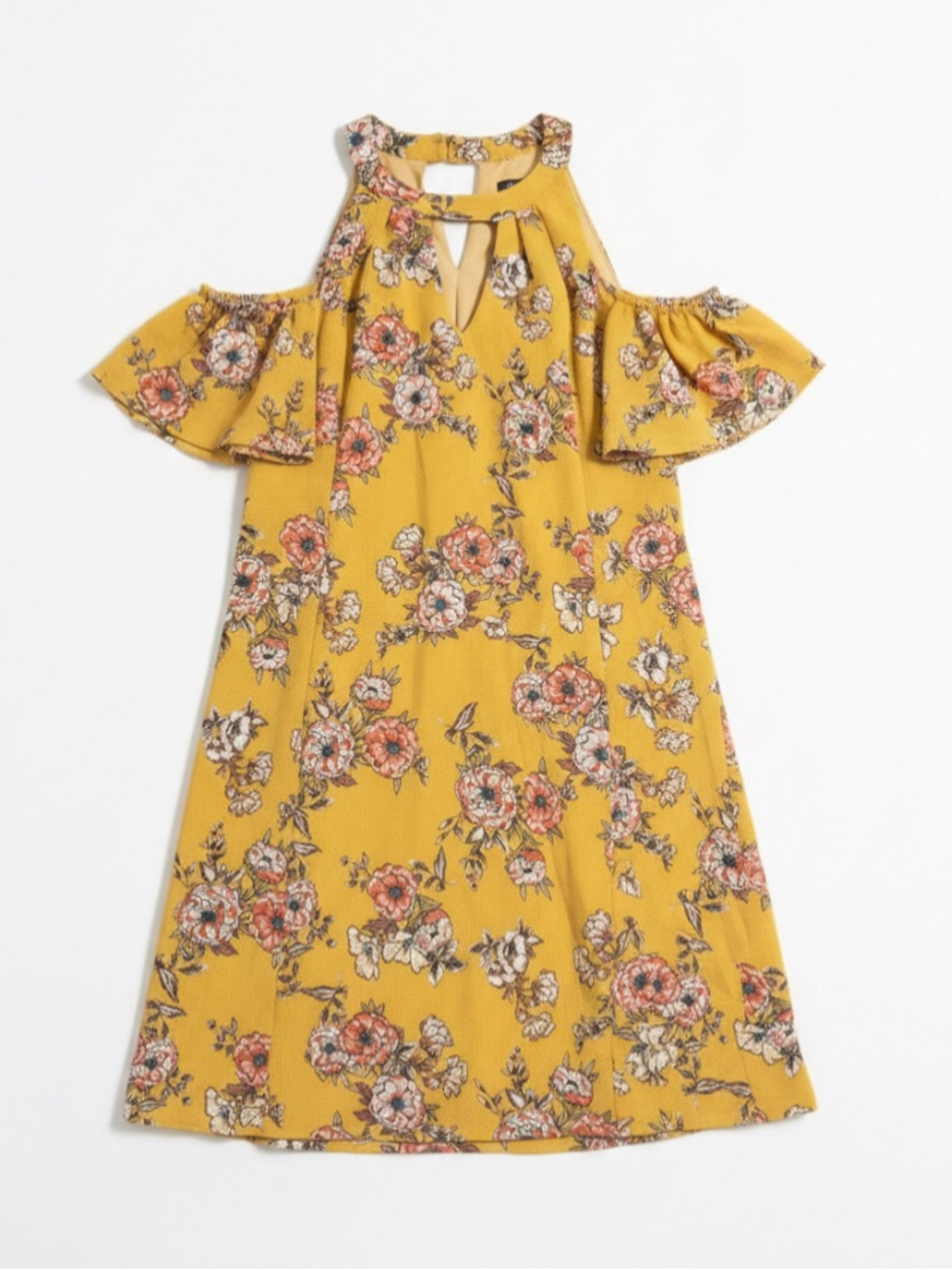 Lily Rose Yellow Floral Cold-Shoulder Dress